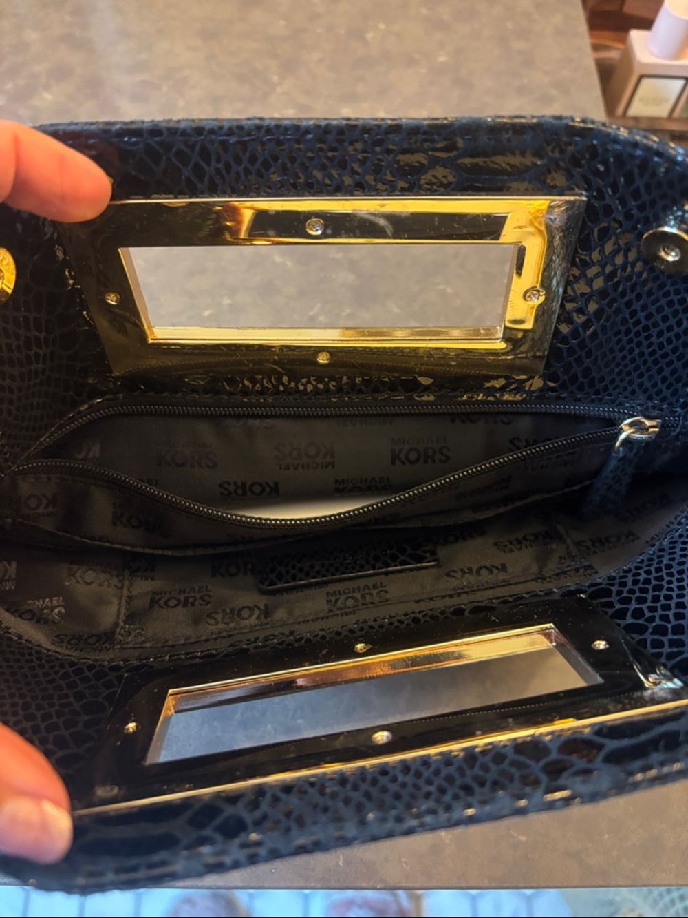 Michael Kors Black Snake-Embossed Clutch with Gold Frame - Picture 4 of 4